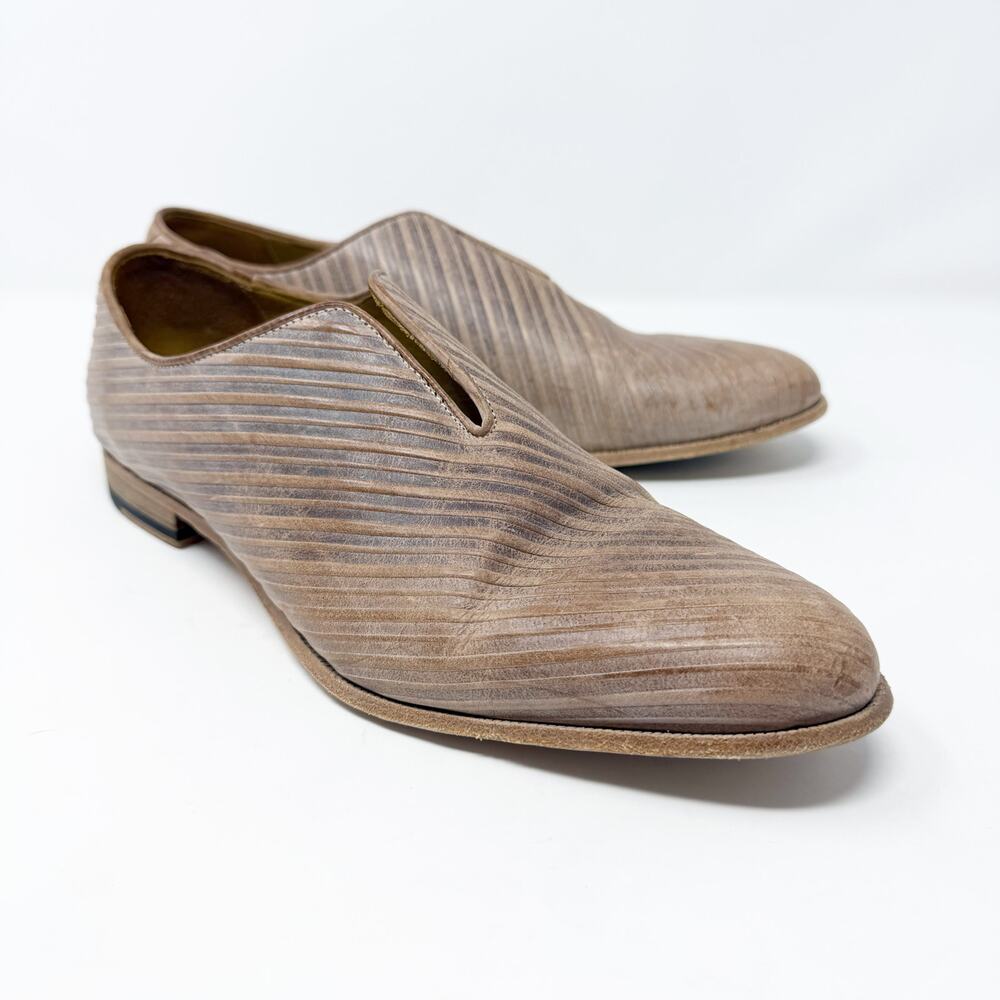 Billy Reid Tan Tooled Leather Striped Slip Ons Women's Sz 9.5 EUC Made in Italy - Picture 9 of 9